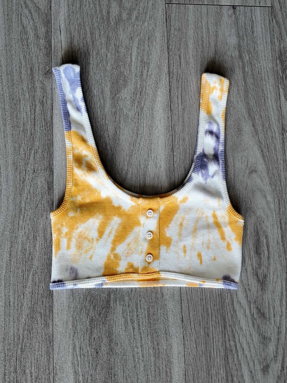 Zara Tie-Dye Ribbed Crop Tank Top with Buttons - Yellow & Purple